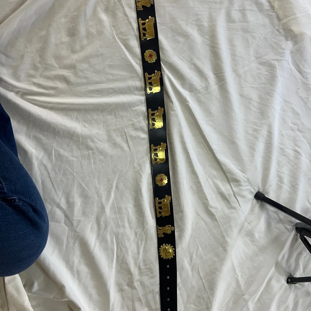 VINTAGE ETRO COW AND SUN LEATHER BLACK BELT 1970'S - Picture 2 of 4